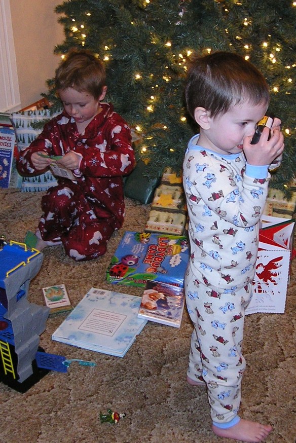 Boys enjoying the goodies from Santa!