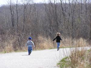 Boys enjoying their nature (run) walk.